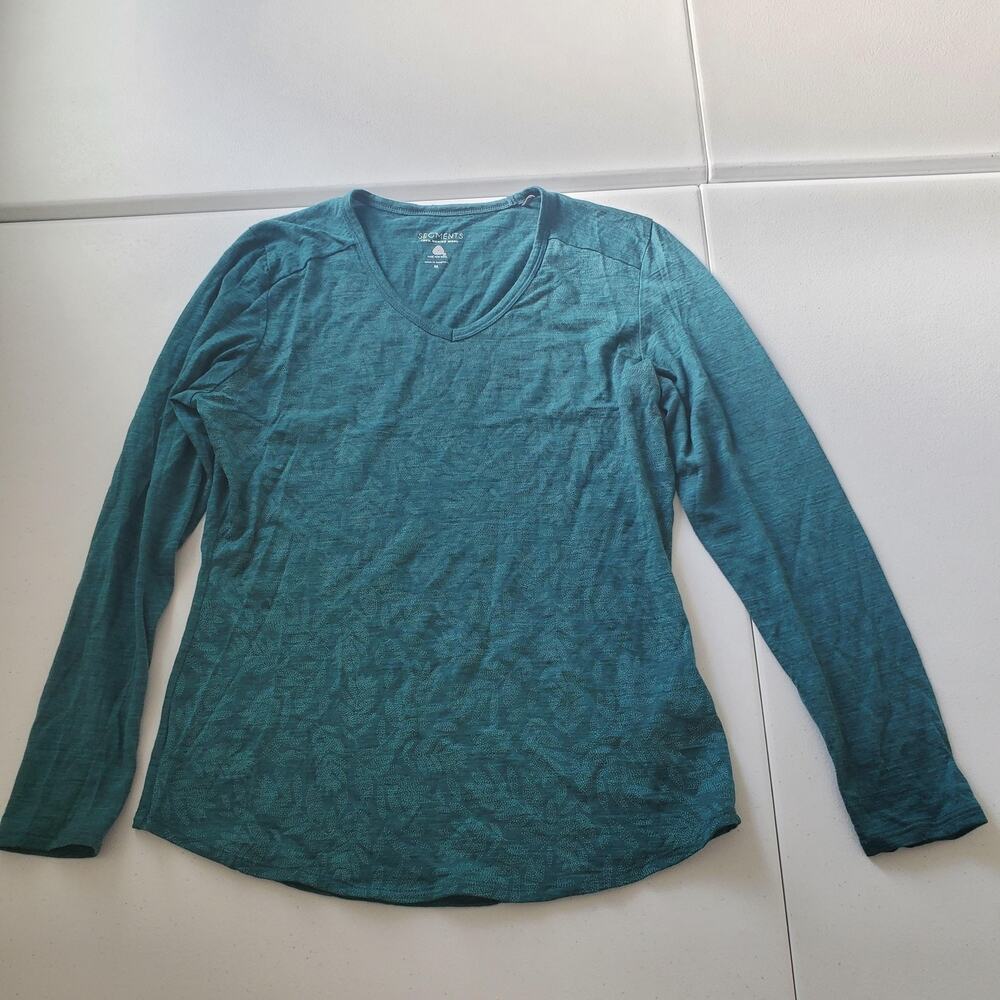 SEG'MENTS Shirt Womens Medium Green Merino Wool Lightweight Long Sleeve V Neck